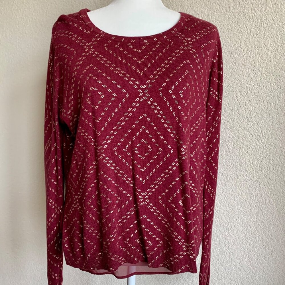 Lucky Brand Dotted Diamond Sweater with Chiffon Underlay Size L